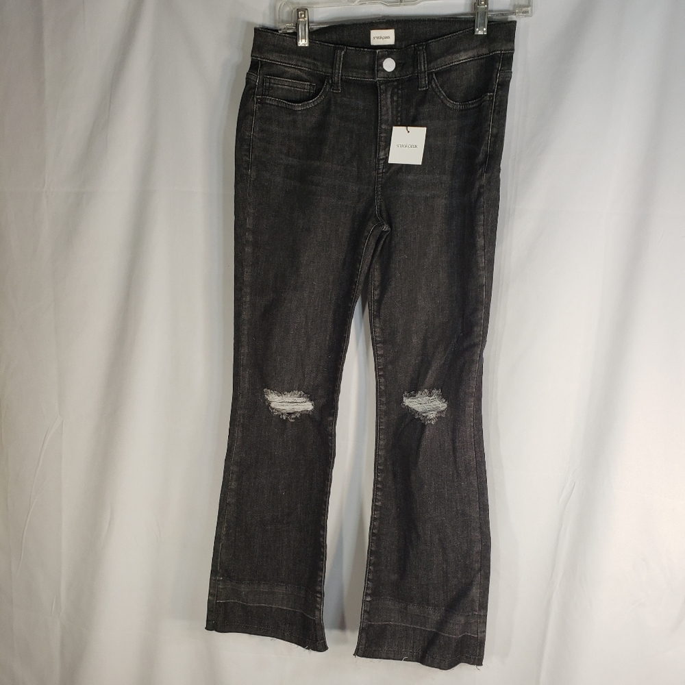 Sneak Peek NWT Black Distressed 5 Pocket Mid Rise Bootcut Raw Hem Jeans Size 9
